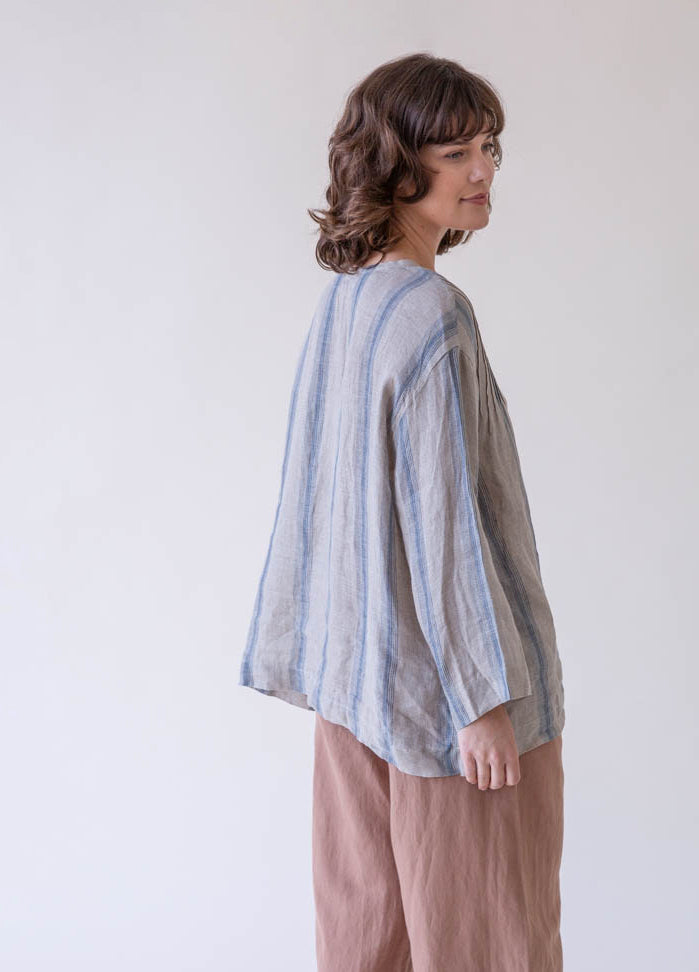 Ichi Antiquités Indigo Stripe Linen Pullover