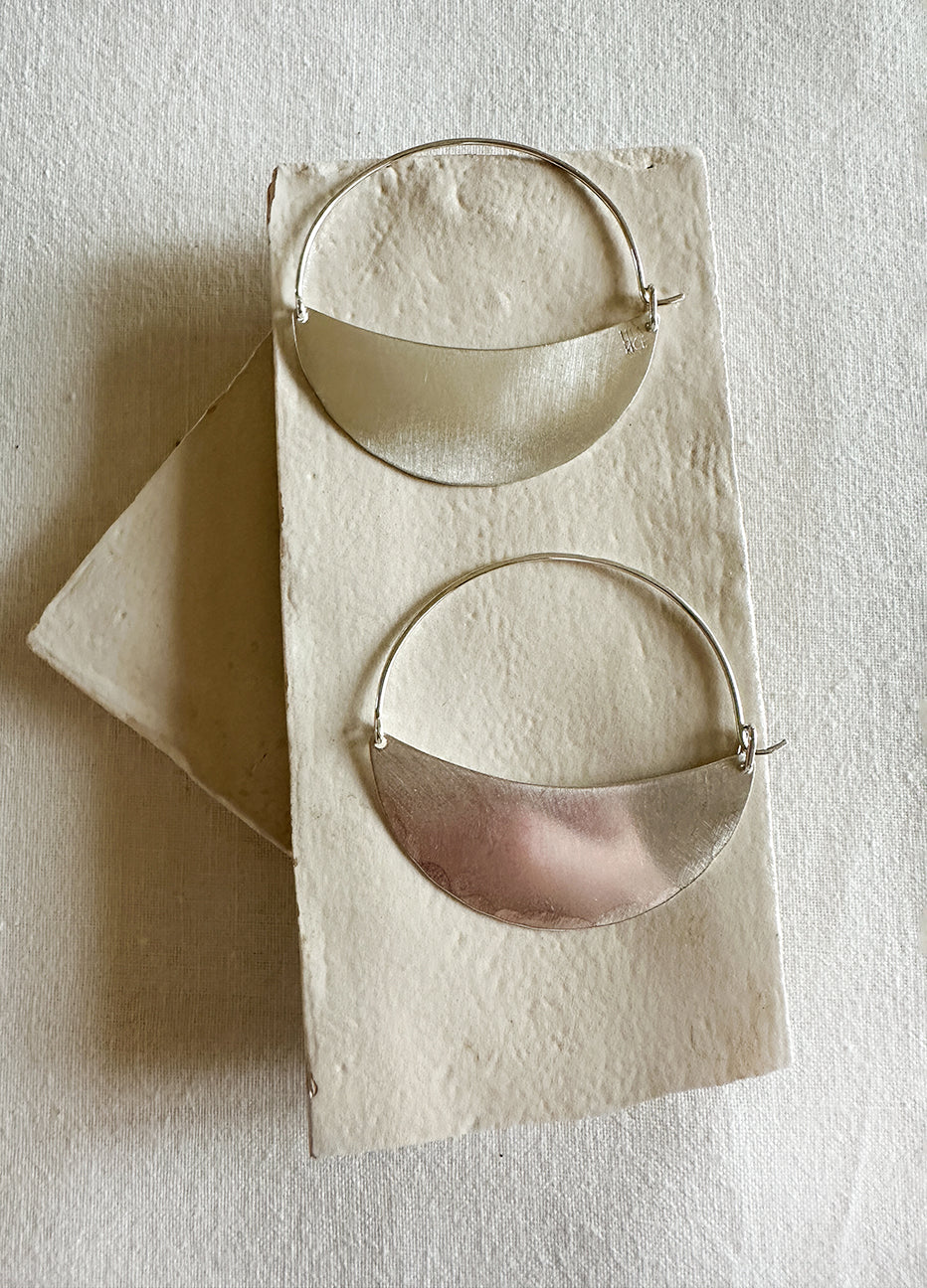 Lila Rice Crescent Hoops - Silver, 2 Sizes