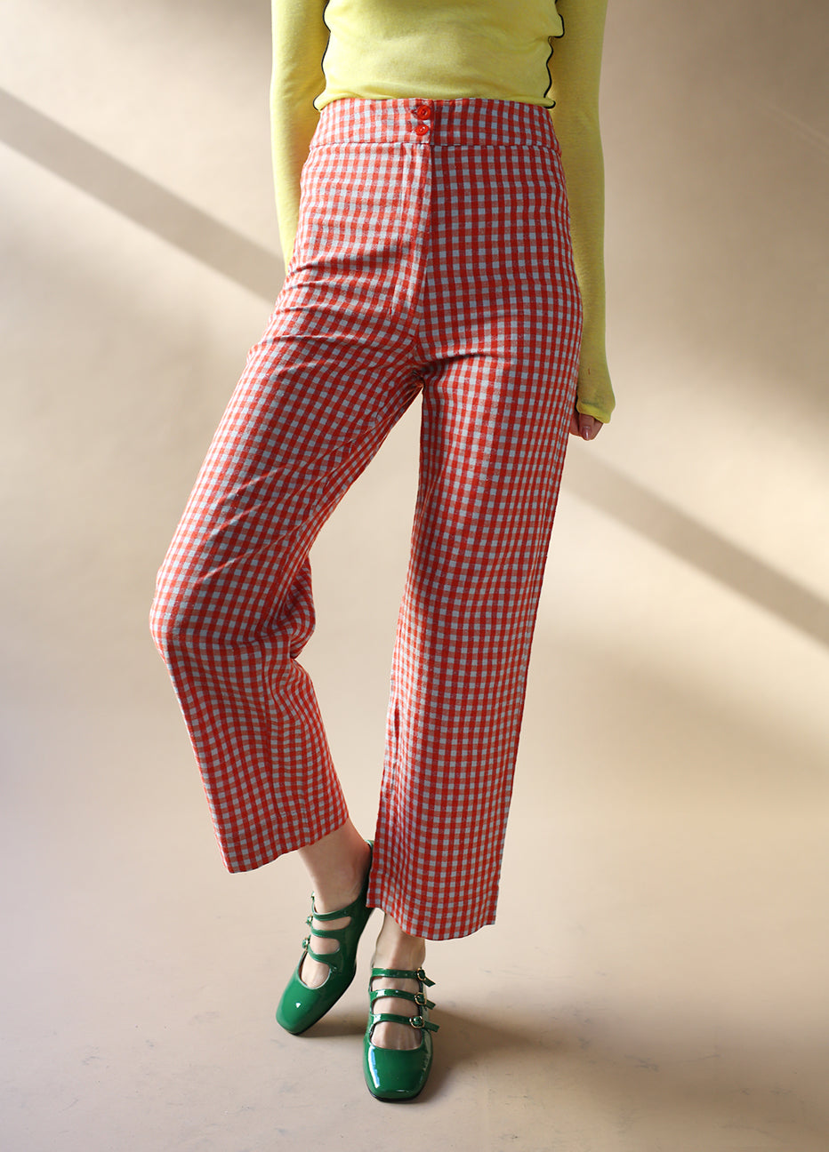 Gingham Fly-Front Pant