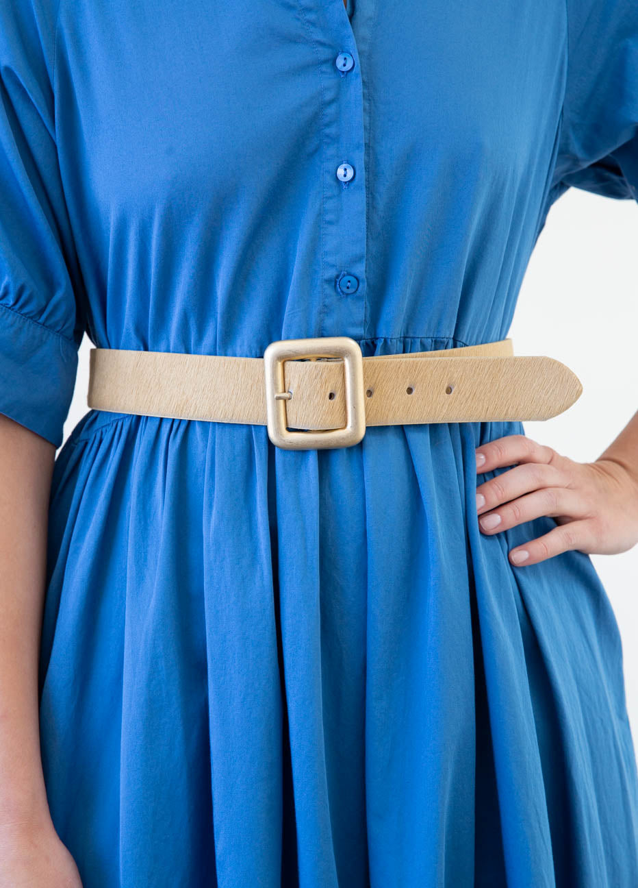 Tan Pony Hair and Brushed Brass Belt
