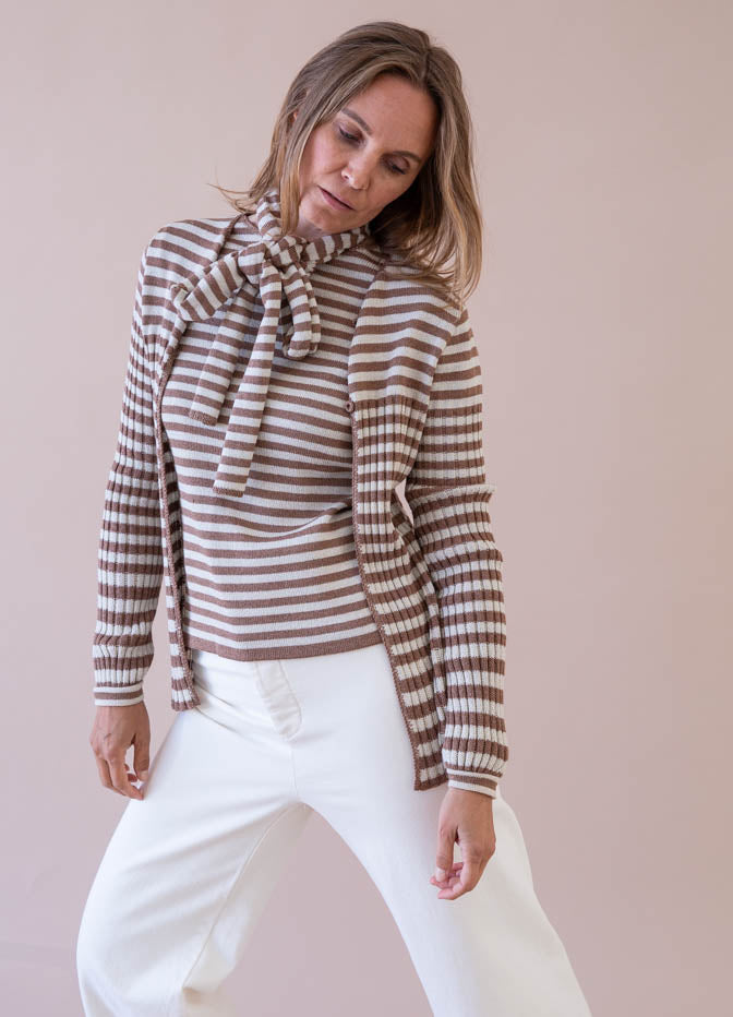 Brown Stripe 3 Piece Knit Set