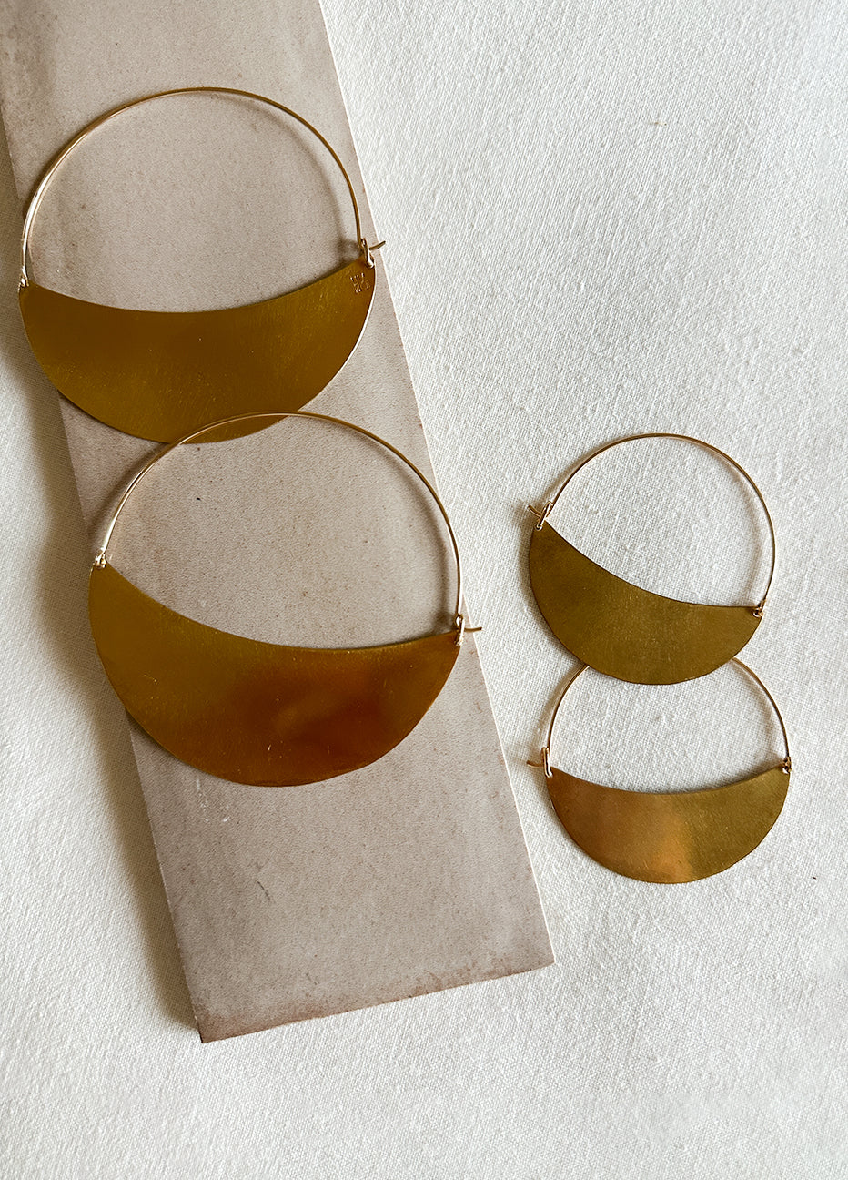 Lila Rice Crescent Hoops - Brass 2 Sizes