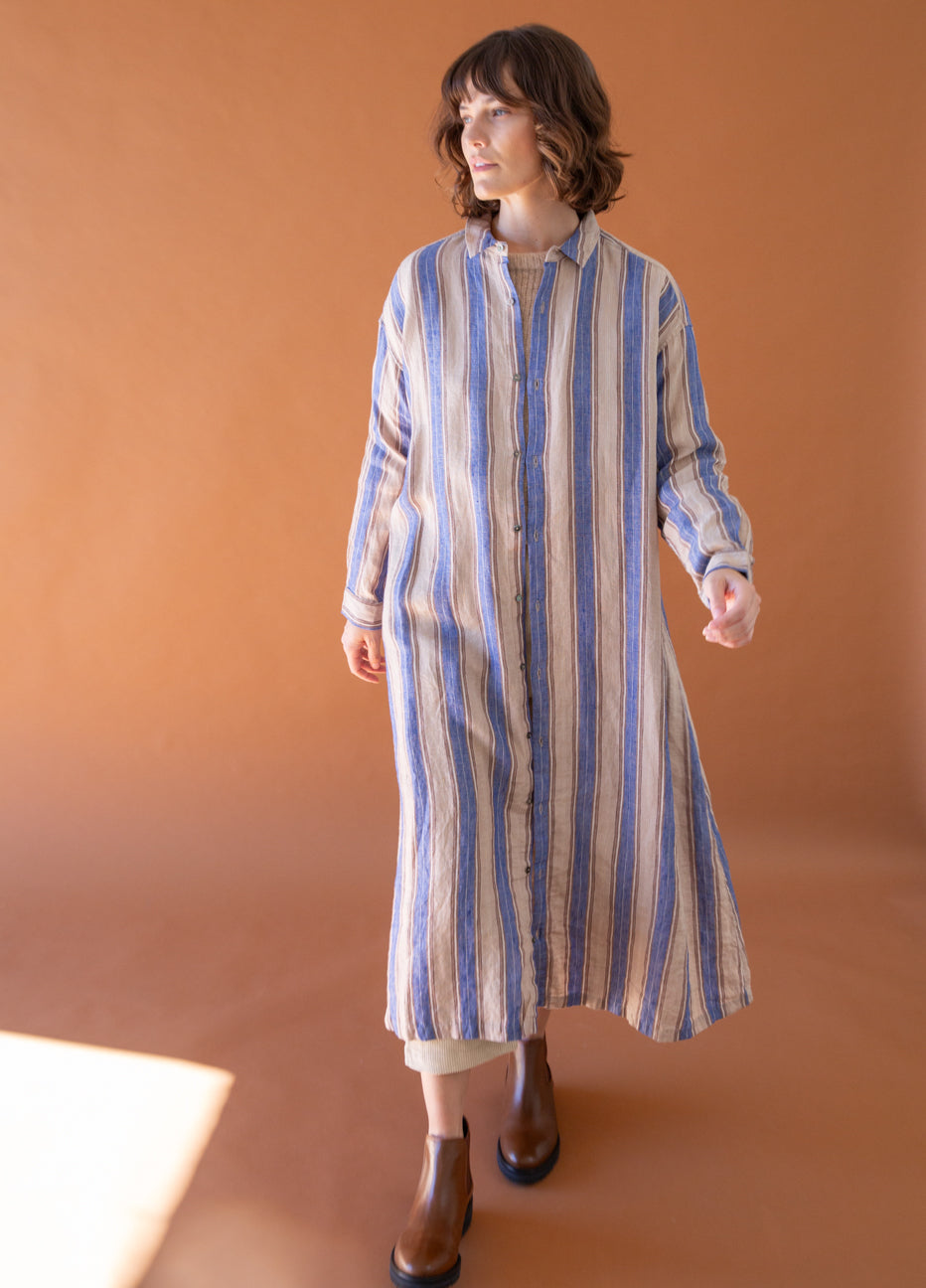Ichi Antiquités Linen Stripes Shirt Dress