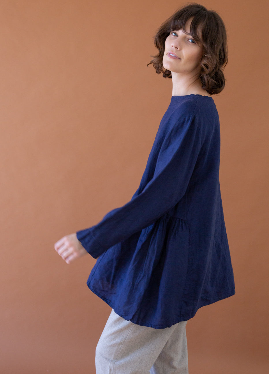 Ichi Antiquités Side Shirred Linen Pullover