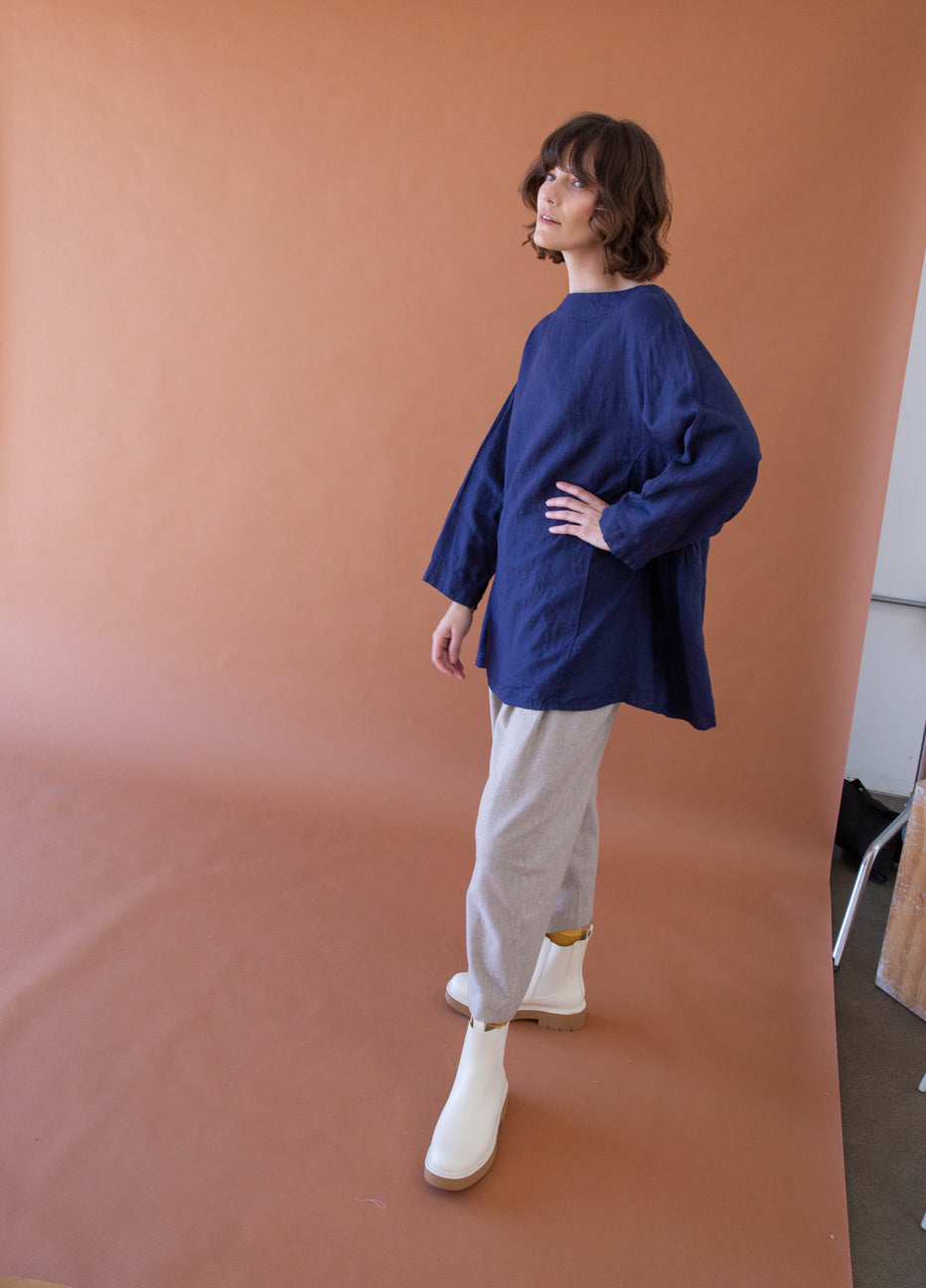 Ichi Antiquités Side Shirred Linen Pullover
