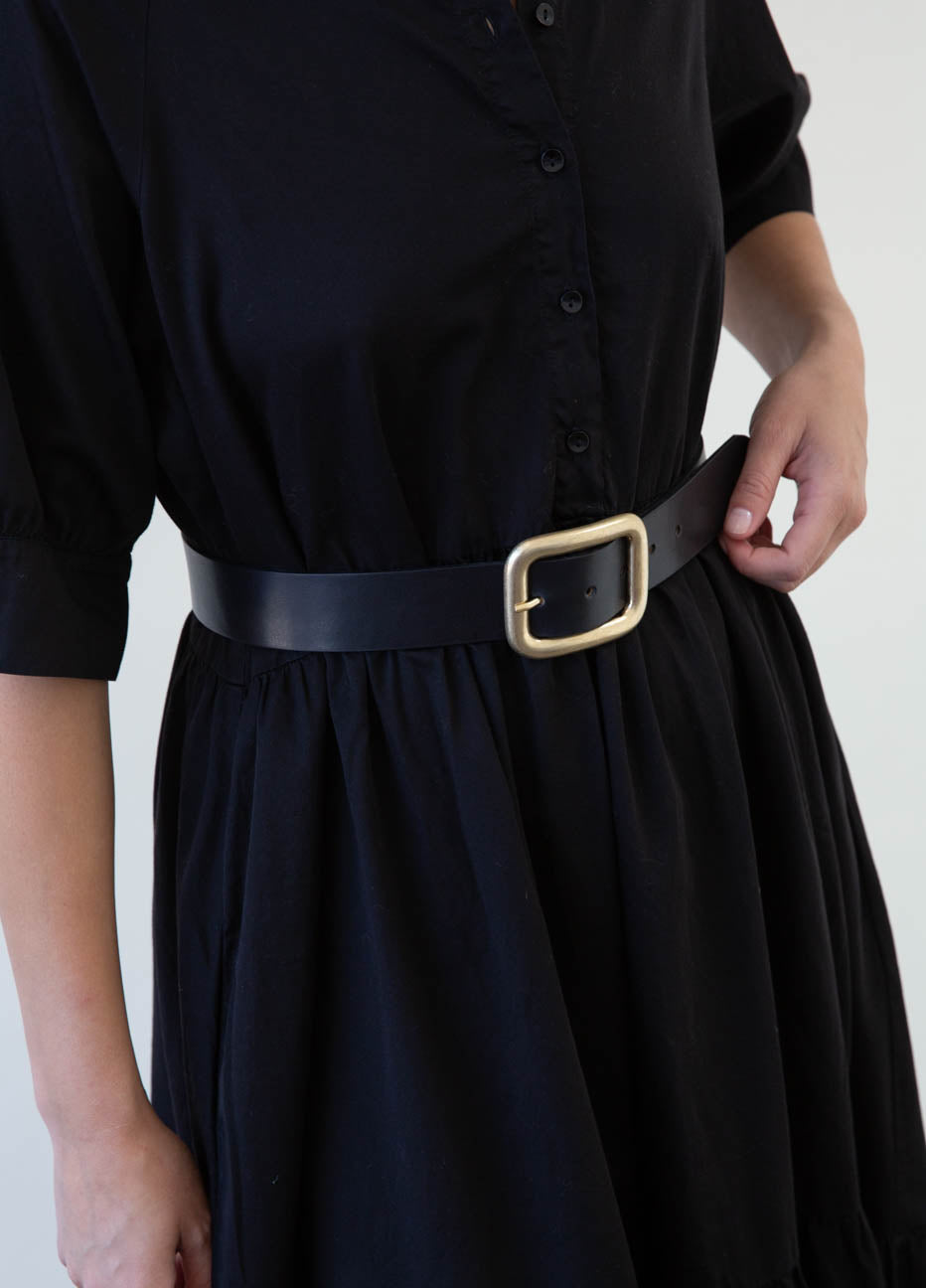 Black Leather and Brushed Brass Belt