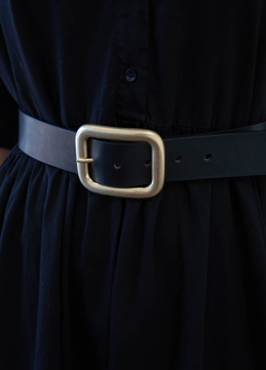 Black Leather and Brushed Brass Belt
